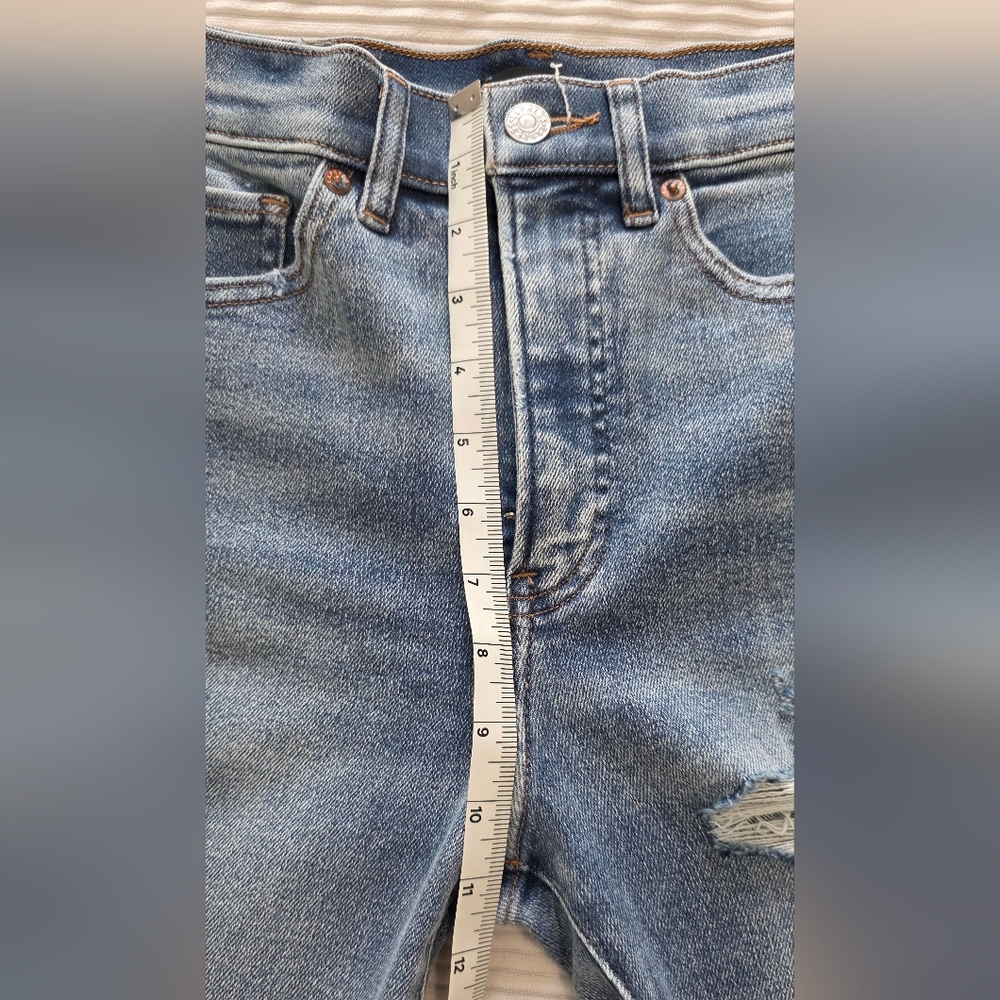 Express Distressed Medium Blue Flare Jeans - Picture 5 of 8